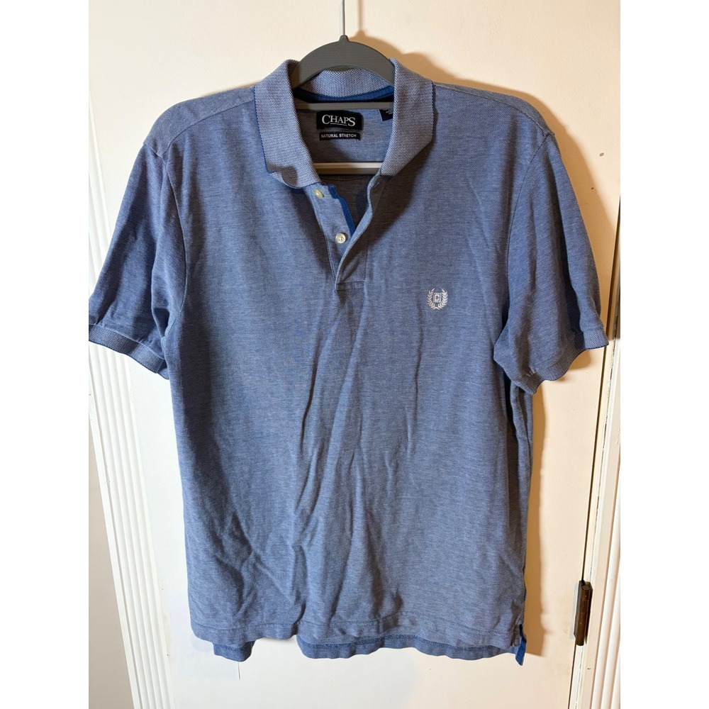 Chaps Mens Blue Natural Stretch Short Sleeve Polo Shirt Size M Logo Pique